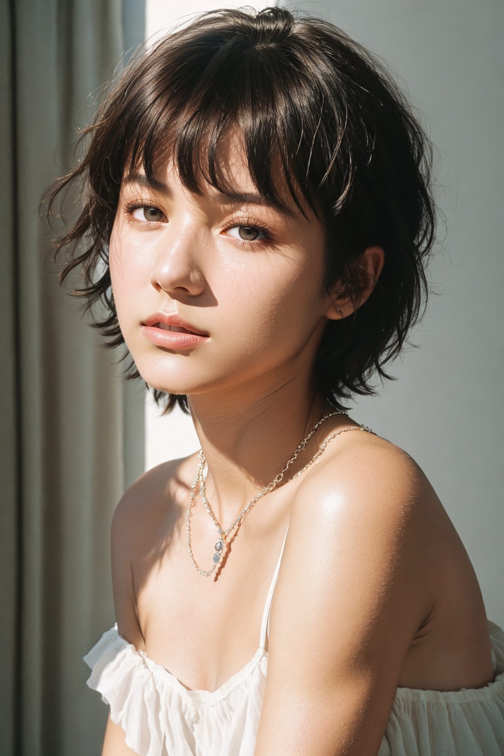 19299-2990476320-, fashion photography portrait of 1girl, offshoulder, fluffy short hair, in the dark, shadow, low key, (photorealistic, raw phot.png